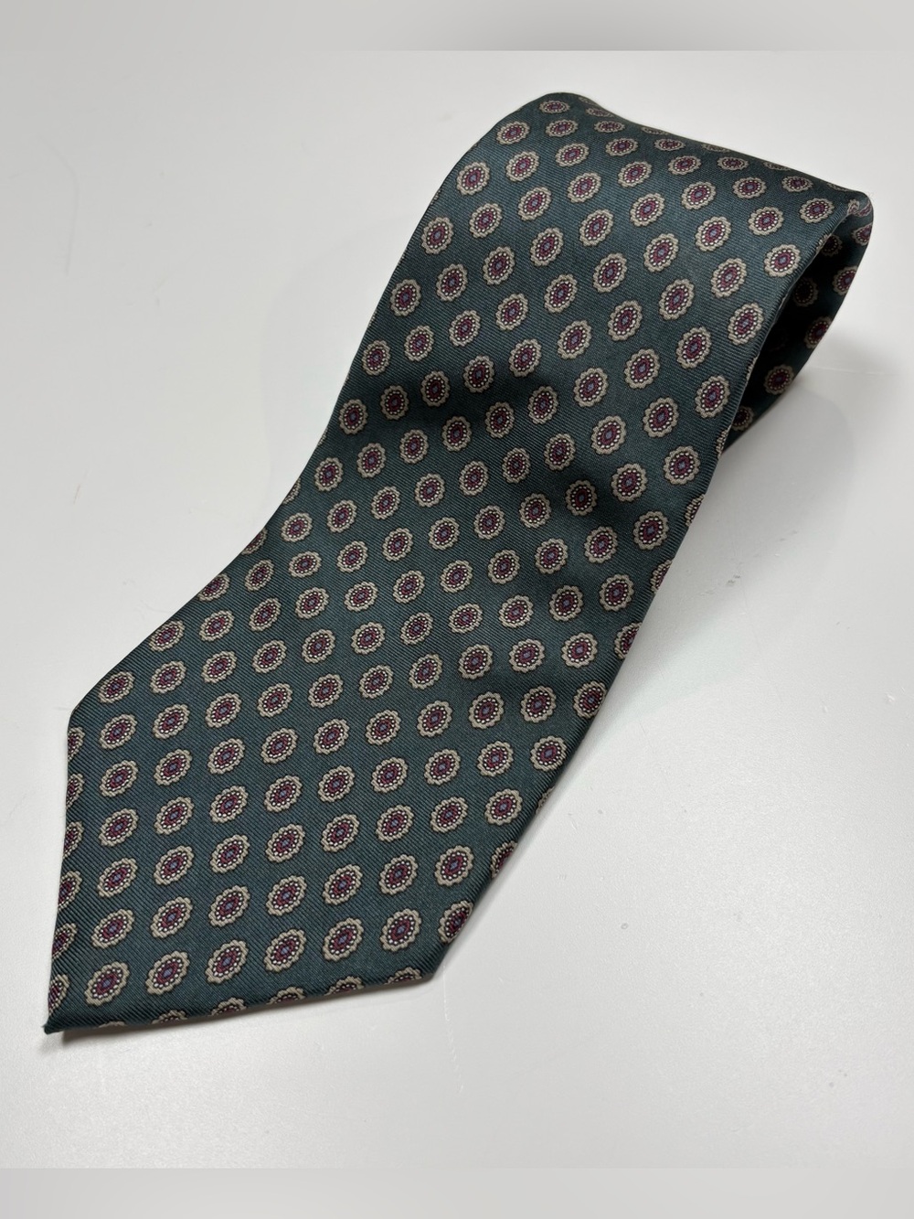 Vintage Christian Dior Monsieur Silk Neck Tie Green Medallion Old Money USA